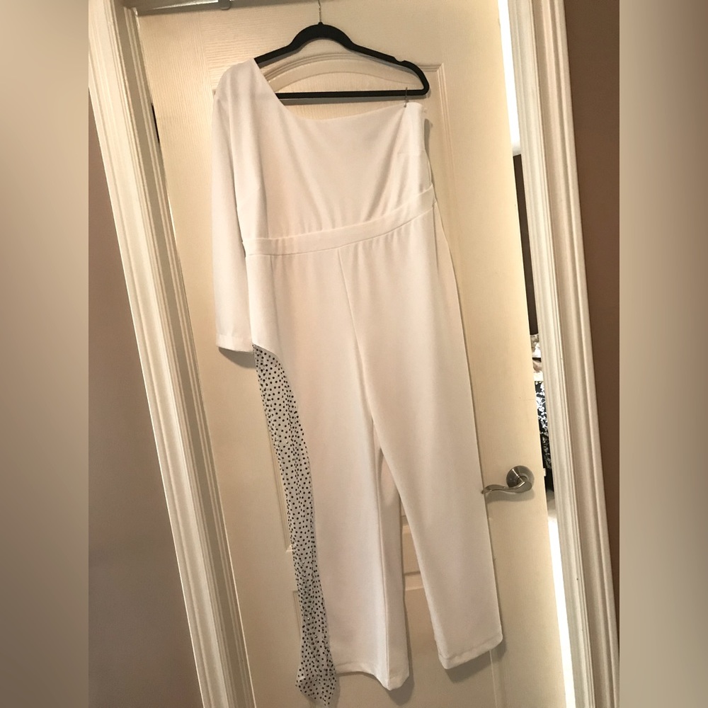 Country Glam, Ladies, White, One Shoulder, Crystal Embellished, Jumpsuit. XL
